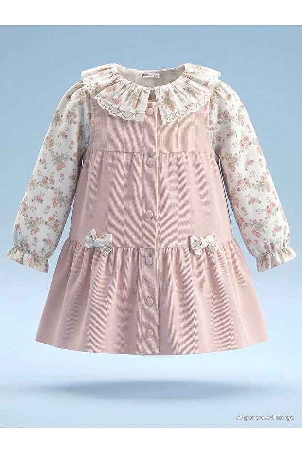 Buttoned Front Dress for 2-5 Years - Powder