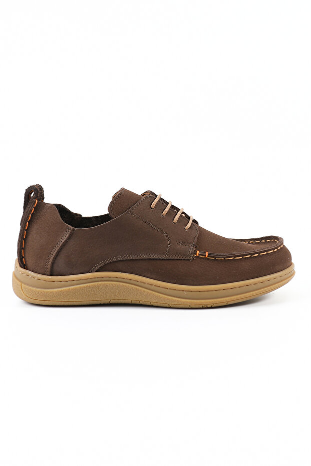 Genuine Nubuck Leather Brown Casual Men's Shoes - Rubber Sole - 215340