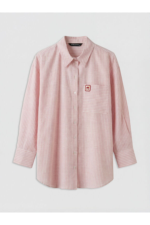 Pink Striped Oversize Poplin Women's Shirt Tunic by Güli̇s Gi̇yi̇m