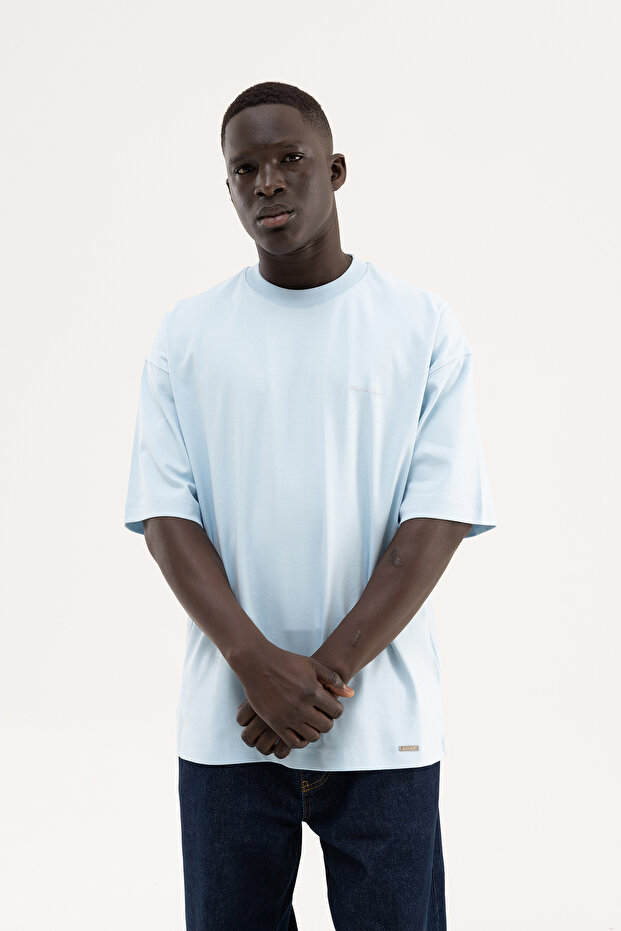 Men's Basic Interlock Oversize T-Shirt Light Blue - 2