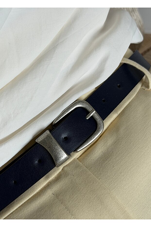 Ji̇m Dark Blue Faux Leather Belt 100 cm