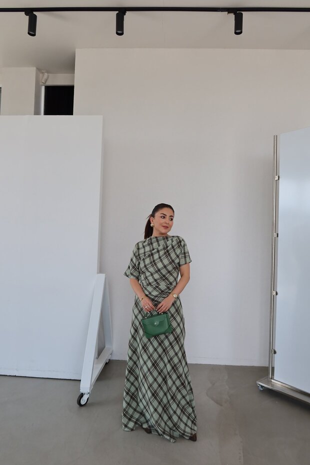 Asymmetrical Cut Plaid Blouse Skirt Set