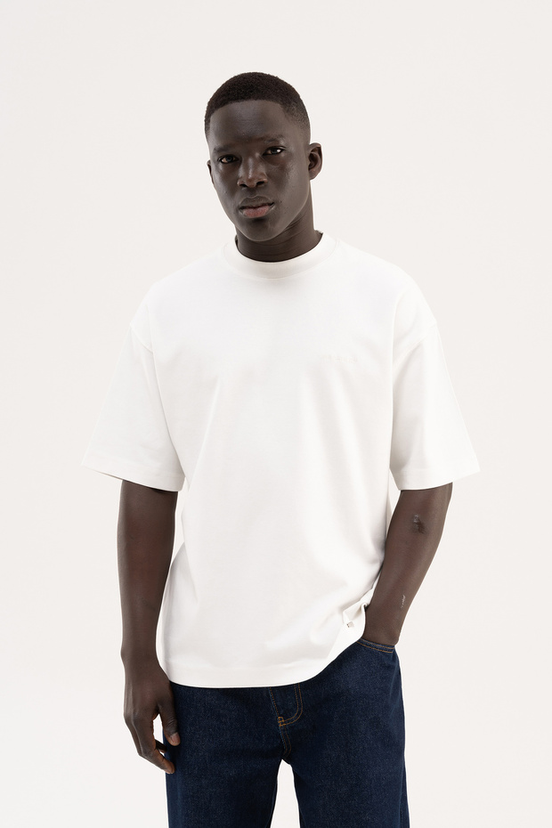 Tricou oversize Basic Interlock pentru bărbați, Ecru - 2