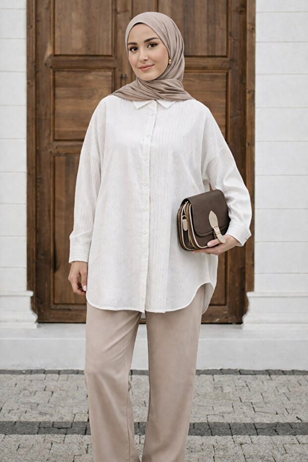 Sequin Detailed Striped Tunic Shirt