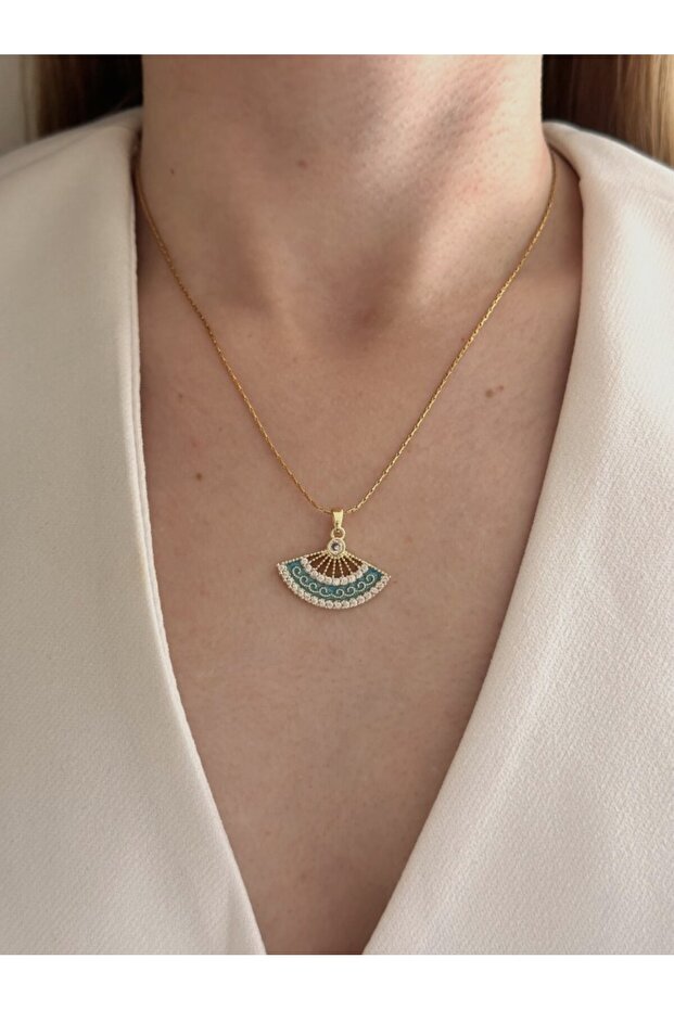 Steel Blue Fan Necklace