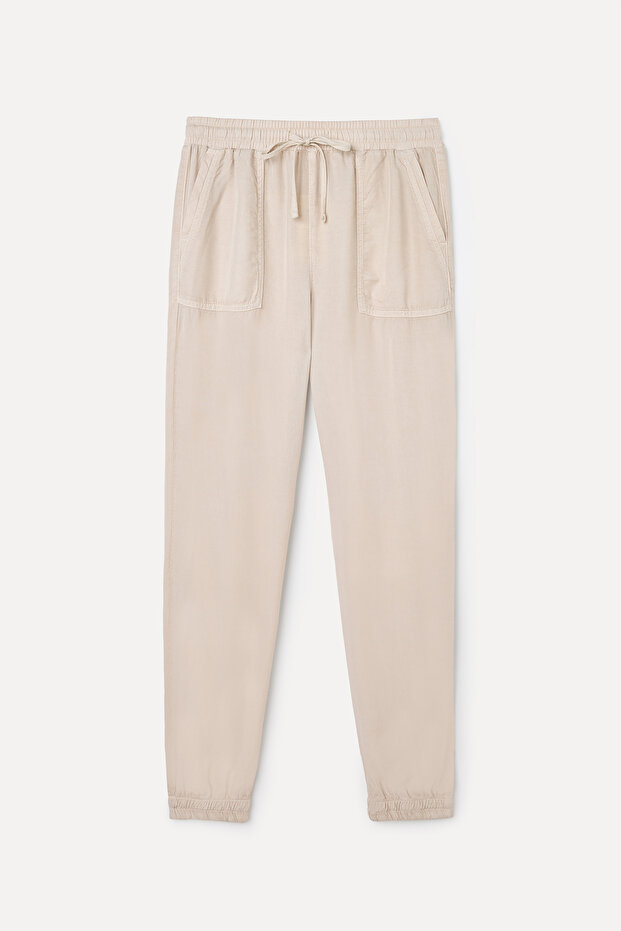 Women's Stone Color Elastic Waist Jogger Pants