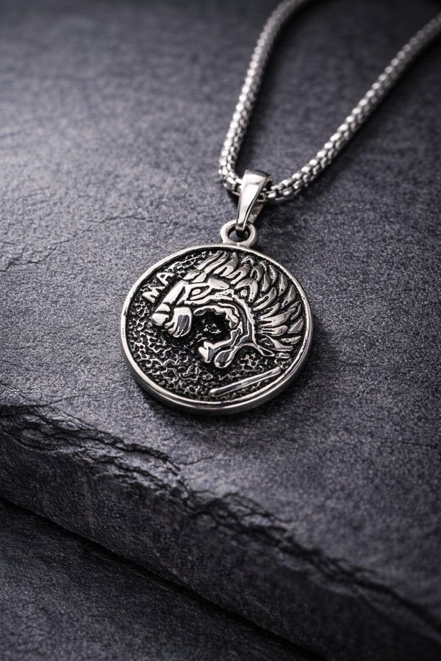 Lion Model Men's Steel Necklace - 316 L Stainless Steel Men's Necklace