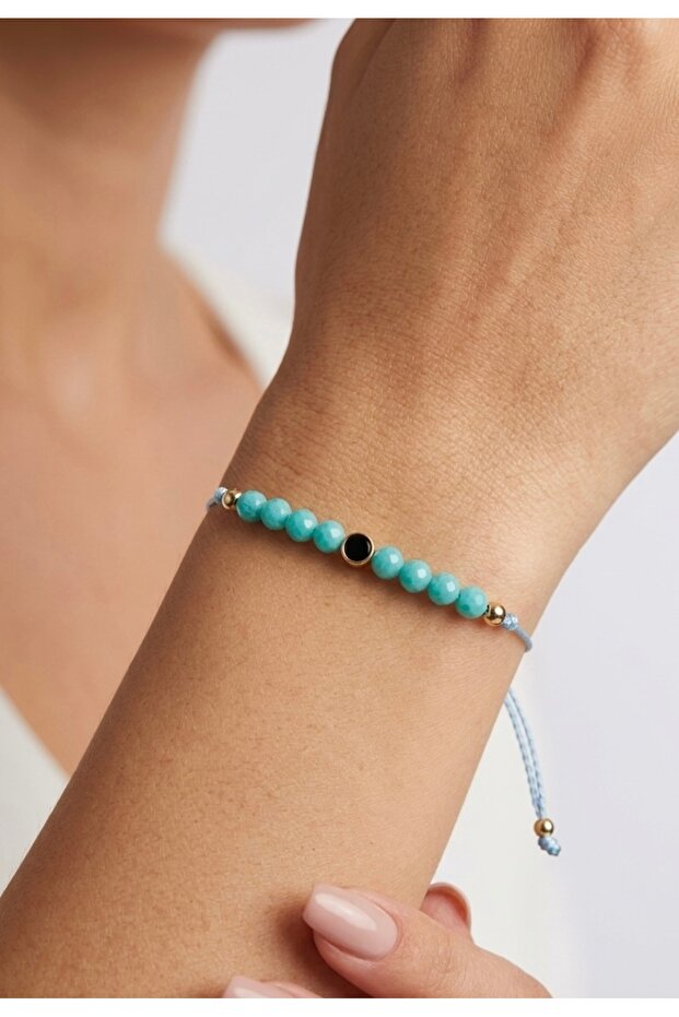 Women's Lucky Bracelet with Agate Stone and Glass Beads Adjustable Macrame Elevator Bracelet