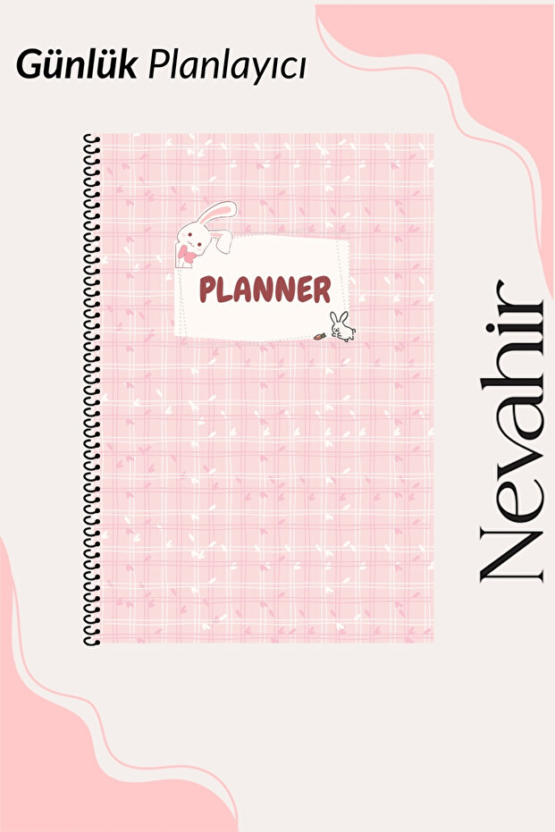 Nevahir Sevimli Tavşan Desenli Günlük Planlayıcı A5 100 gr Kalın Kağıt Helezon Ajanda Organizer