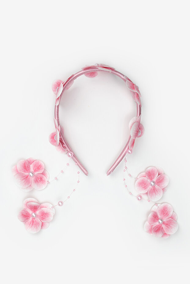 Pink Dangling Orchid Detailed Girl's Crown