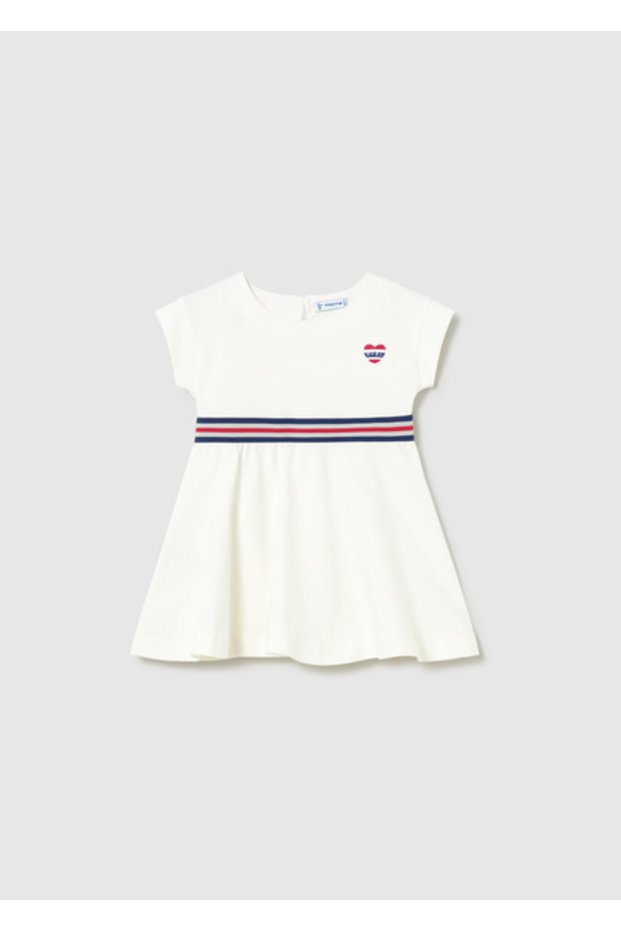 Baby Girl Dress with Stripe Detail at the Waist, 6 Months 4 Years Old, Cream