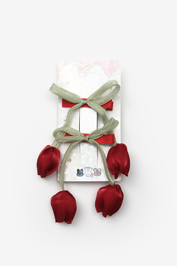 2-Piece Girl's Clip Buckle with Red Tulip Figure