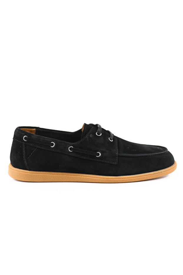 Genuine Suede Leather Black Casual Men's Shoes - Rubber Sole - 264550
