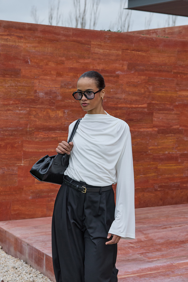 Drawstring Modal Knitted Blouse Ecru