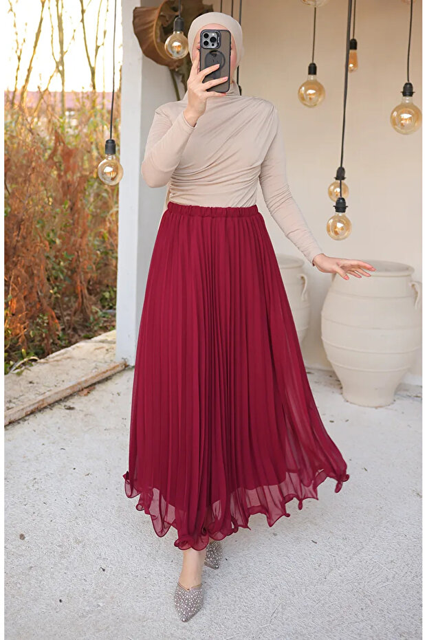 Pleated Chiffon Skirt 71262-03 Burgundy