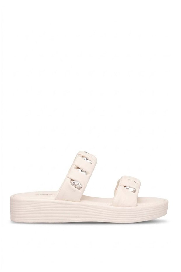 Elit Hml7036 Women's Stoned Flat Slippers Beige