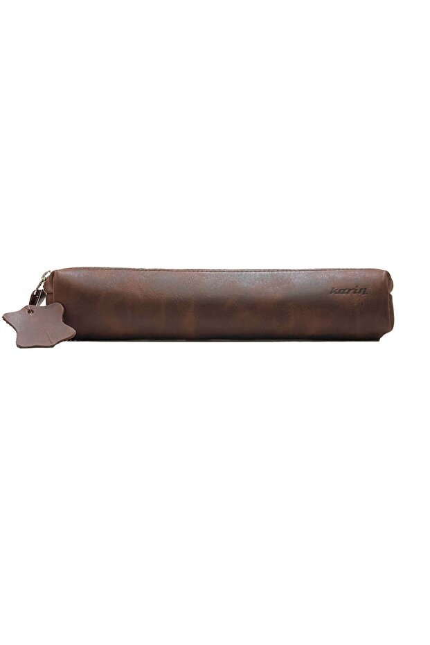 Crazy Leather Pen Holder Dark Brown (Without Pattern) - 1