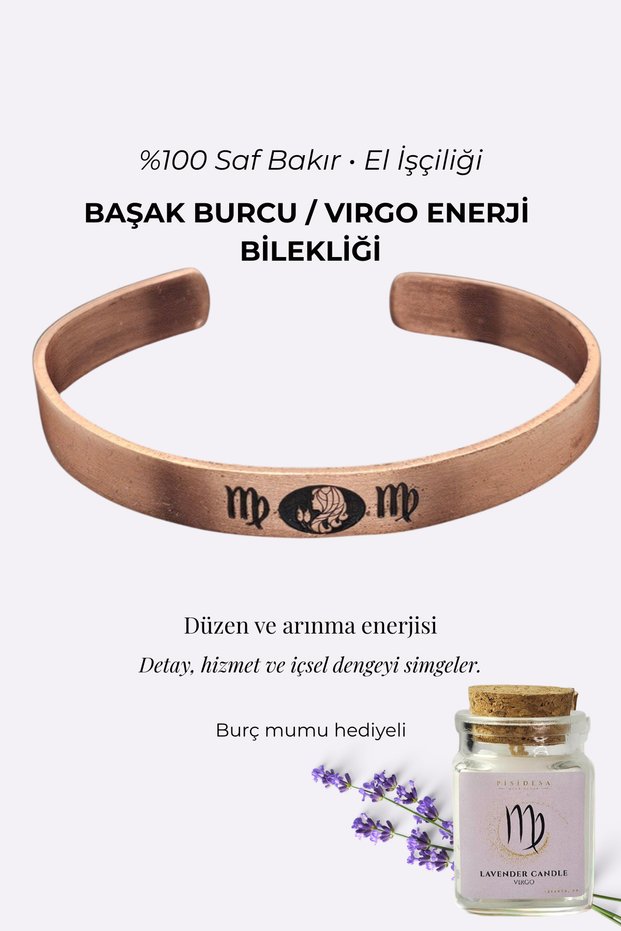 Virgo Energy Bracelet - 100% Pure Copper Handcrafted, for Women & Men, with Lavender Candle Gift