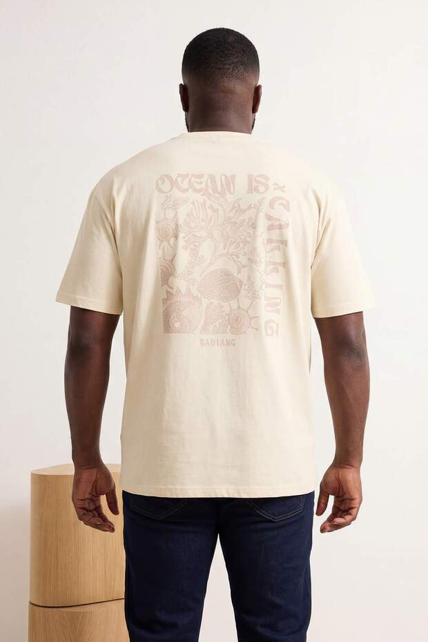 Büyük Beden Taş Oversize/Geniş Kesim Kabarık Yazı Baskılı %100 Pamuk T-shirt TMNSS25BF00018 - 1