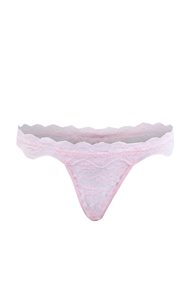 Pembe-Ekru-Mavii 3'lü Dantel Tanga Külot THMSS26KU00016 - 6
