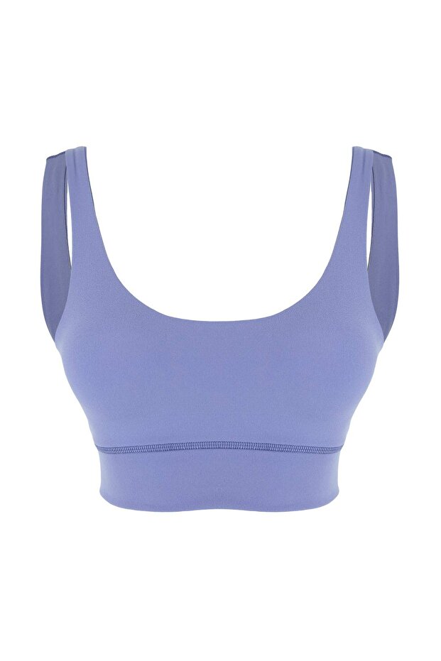 Mavi Fırçalı Soft Kumaş Destekli/Şekillendirici Kalın Askılı Örme Spor Sütyeni THMSS24SS00008 - 7