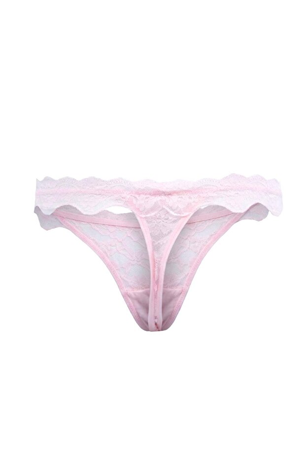 Pembe-Ekru-Mavii 3'lü Dantel Tanga Külot THMSS26KU00016 - 7