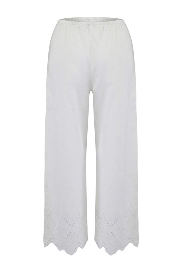 White Woven Embroidered Beach Capri Pants Blouse Set Tbess26Au00045 - 7