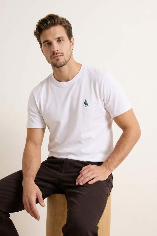 Lacivert-Beyaz Regular/Rahat Kesim 2'li Paket %100 Pamuk T-Shirt TMNSS26TS00023 - 4