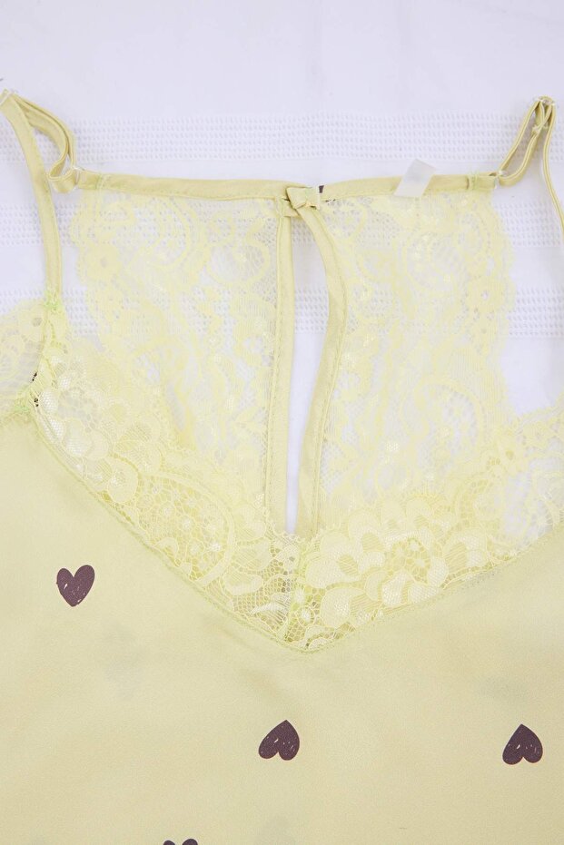 Sarı Kalp Saten Dokuma Pijama Takımı THMSS24PT00117 - 6