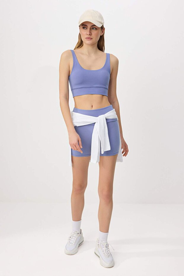 Mavi Fırçalı Soft Kumaş Destekli/Şekillendirici Kalın Askılı Örme Spor Sütyeni THMSS24SS00008 - 3