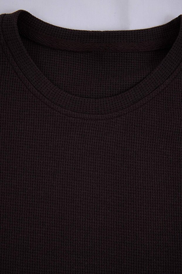Kahverengi Regular Fit Waffle Örme Şortlu Pijama Takımı TMNSS23PT00032 - 2