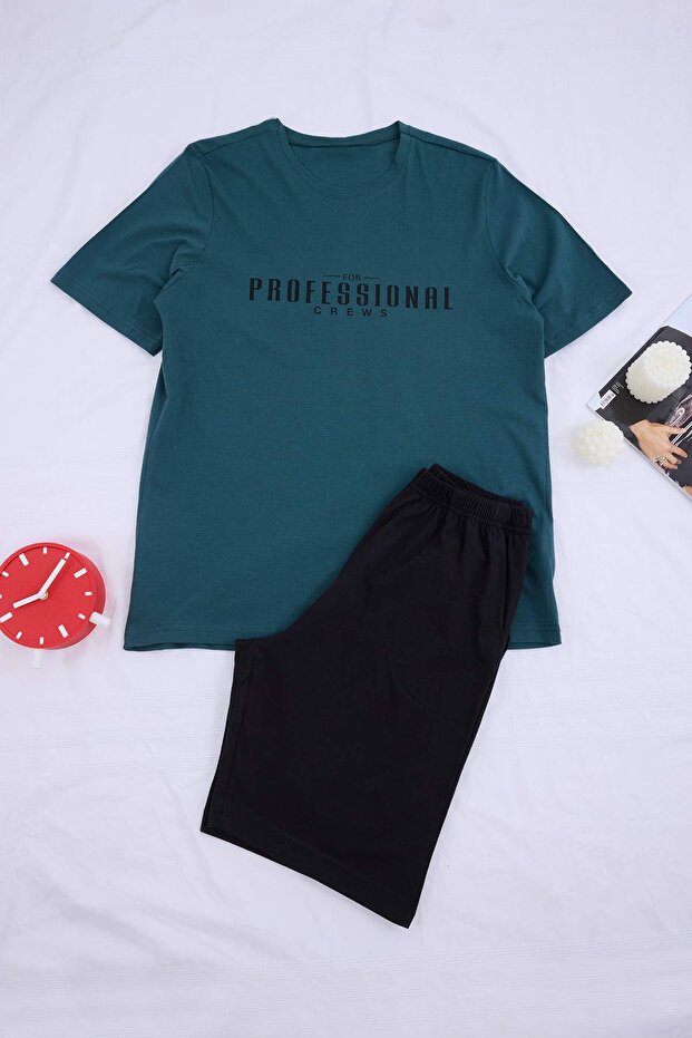 Yeşil Regular Fit Baskılı %100 Pamuk Yazlık Pijama Takımı TMNSS26PT00038 - 4