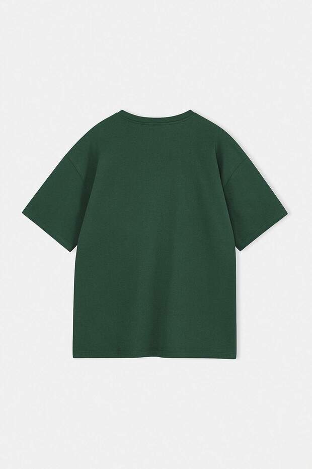 Unisex Haki Oversize/Geniş Kesim Tilki Nakışlı %100 Pamuk T-Shirt TMNSS26TS00047 - 7