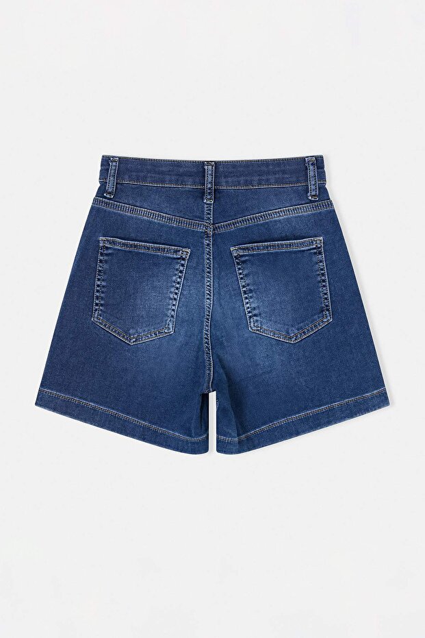 Mavi Yüksek Bel Az Esnek City Boy Denim Şort TWOSS26SR00103 - 6