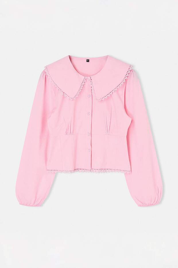 Pembe Yaka Detaylı Aksesuarlı Bele Oturan Lycralı Pamuk Poplin Gömlek TWOSS26GO00028 - 1
