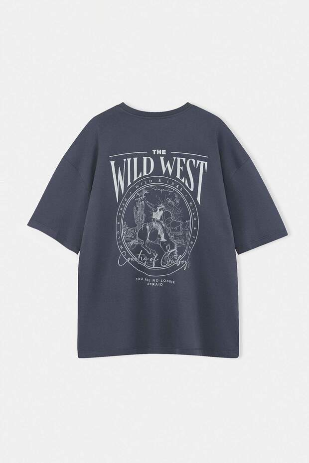 Büyük Beden Antrasit Oversize/Geniş Kesim %100 Pamuklu T-Shirt TMNSS25BF00008 - 4