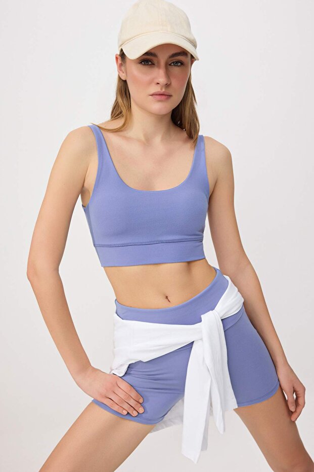 Mavi Fırçalı Soft Kumaş Destekli/Şekillendirici Kalın Askılı Örme Spor Sütyeni THMSS24SS00008 - 2