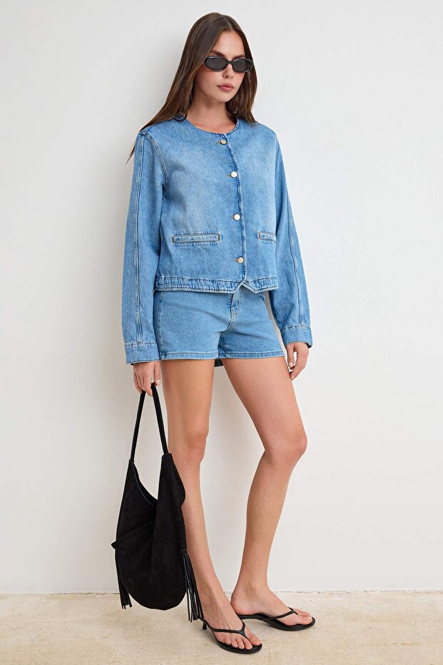 Mavi Düğme Detaylı Denim Ceket TWOSS26CE00041 - 2