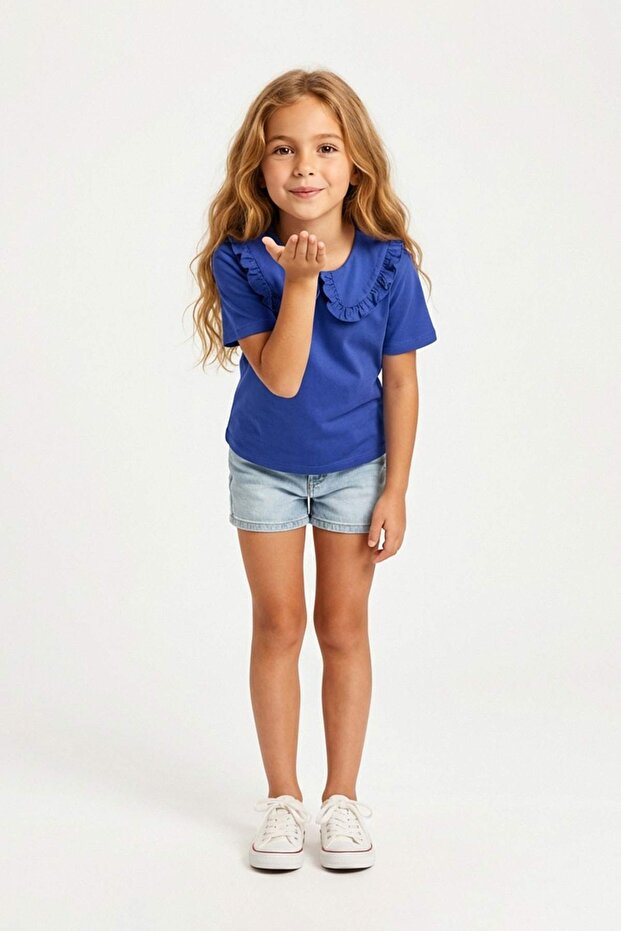 Indigo Bebek Yaka Kız Çocuk Örme T-Shirt TKDSS26TS00023 - 2