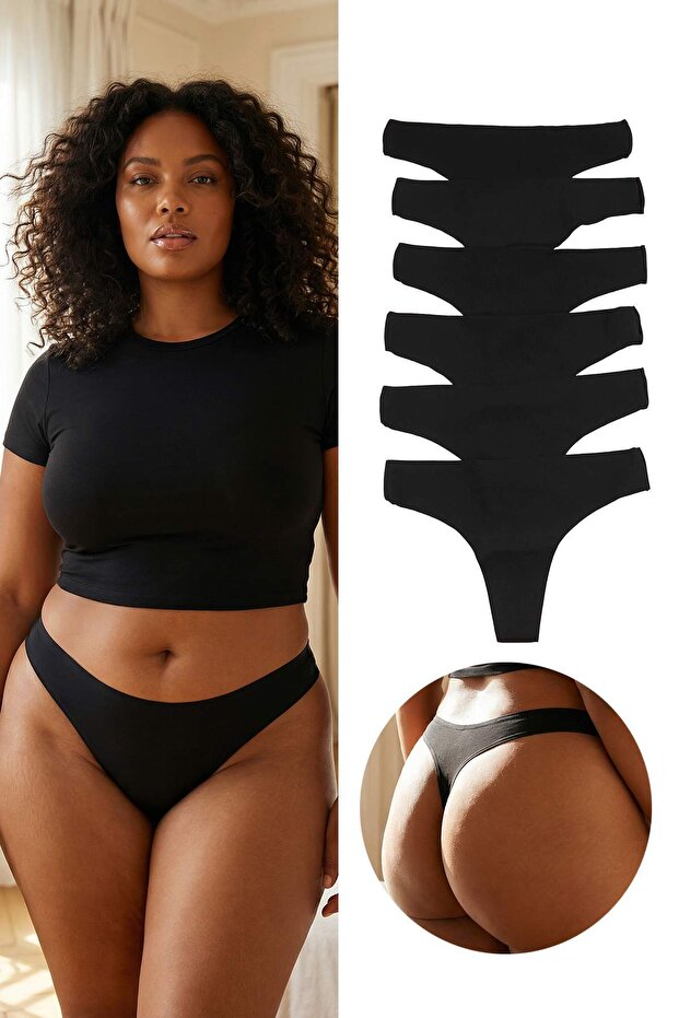 Siyah 6'lı Micro Dikişsiz/İz Yapmaz Lazer Kesim Tanga Örme Külot TBBSS26CM00025 - 1