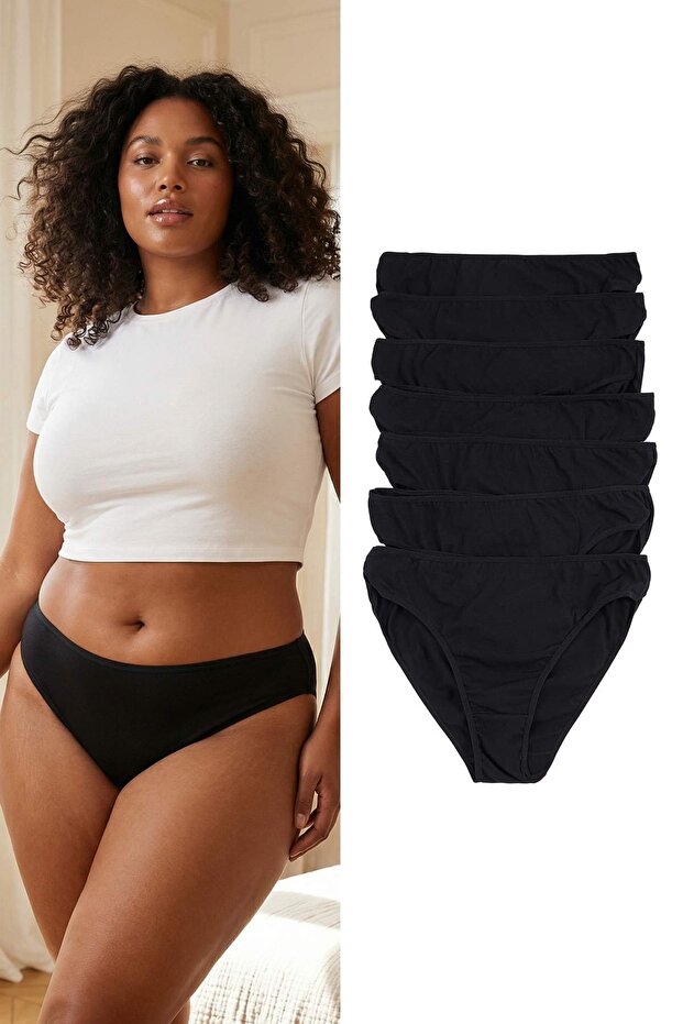 Black Regular Waist 7-Pack Classic Plus Size Panties Tbbss26Cm00009