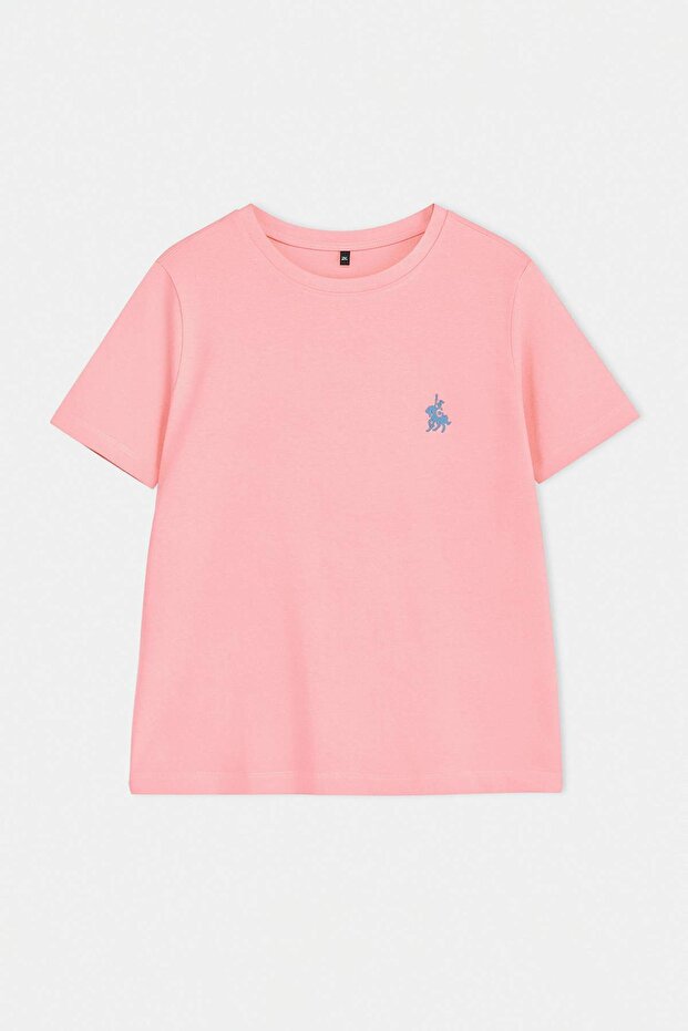 Pembe Bisiklet Yaka Nakış Detaylı Regular Fit Büyük Beden T-shirt TBBSS26BF00032 - 4