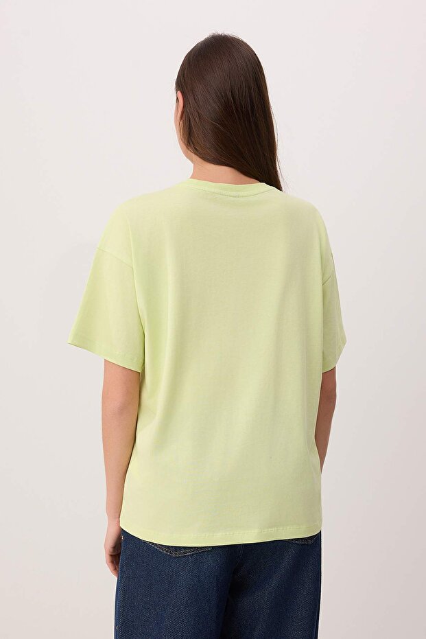 Lime Slogan Oversize Bisiklet Yaka Düşük Kol Kısa Uzun %100 Pamuk Örme T-Shirt TWOSS26TS00201 - 4