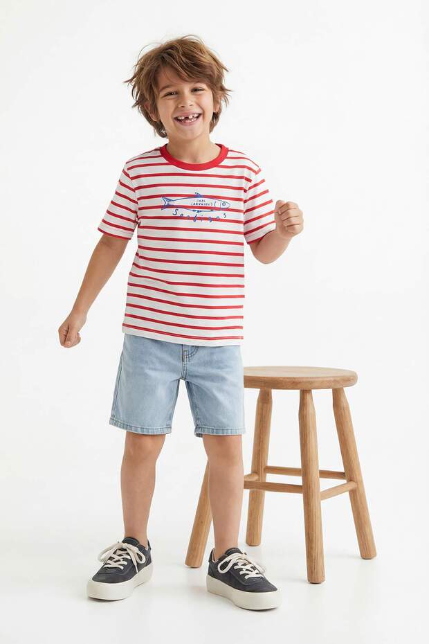 Kırmızı-Lacivert 2'li Erkek Çocuk Baskılı 23 Nisan Örme T-Shirt TKDSS26TS00038 - 2
