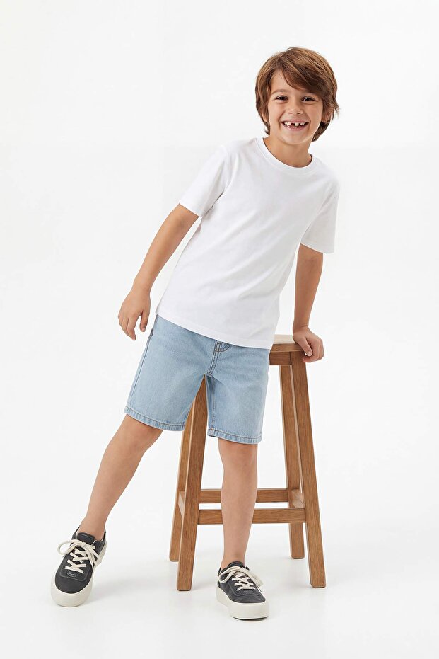 Beyaz-Mavi 2'li Erkek Çocuk Baskılı Örme T-Shirt TKDSS26TS00040 - 2