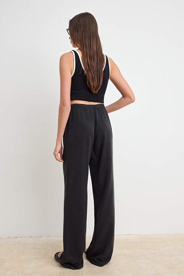More Sustainable Siyah %100 Tencel™ Beli Lastikli Yüksek Bel Jeans TWOSS24JE00203 - 4