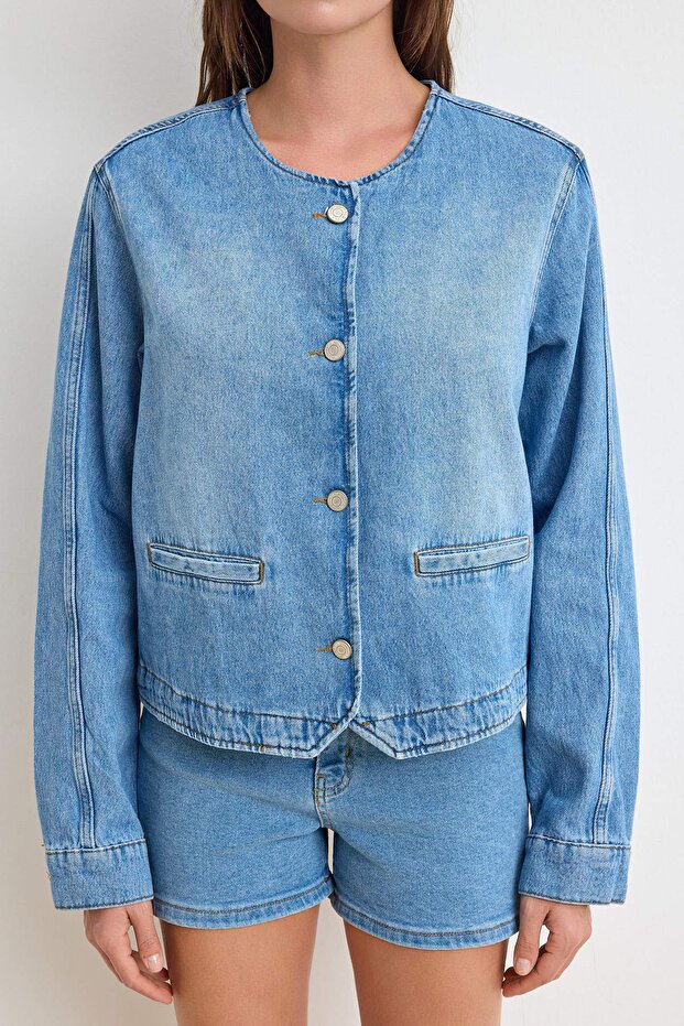 Mavi Düğme Detaylı Denim Ceket TWOSS26CE00041 - 3