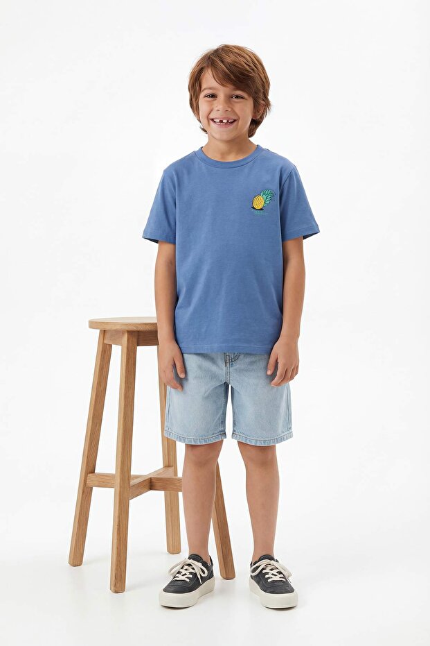 Sarı-Indigo 2'li Erkek Çocuk Baskılı Örme T-Shirt TKDSS26TS00050 - 5