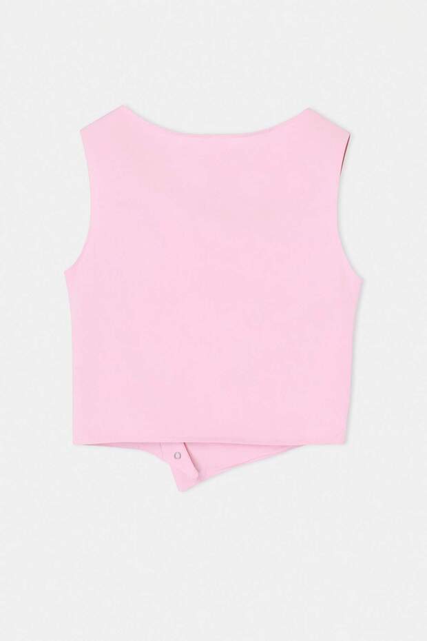 Pembe Fitted/Vücuda Oturan Kayık Yaka Kolsuz Pamuklu Esnek Örme Bluz TWOSS26BZ00035 - 6