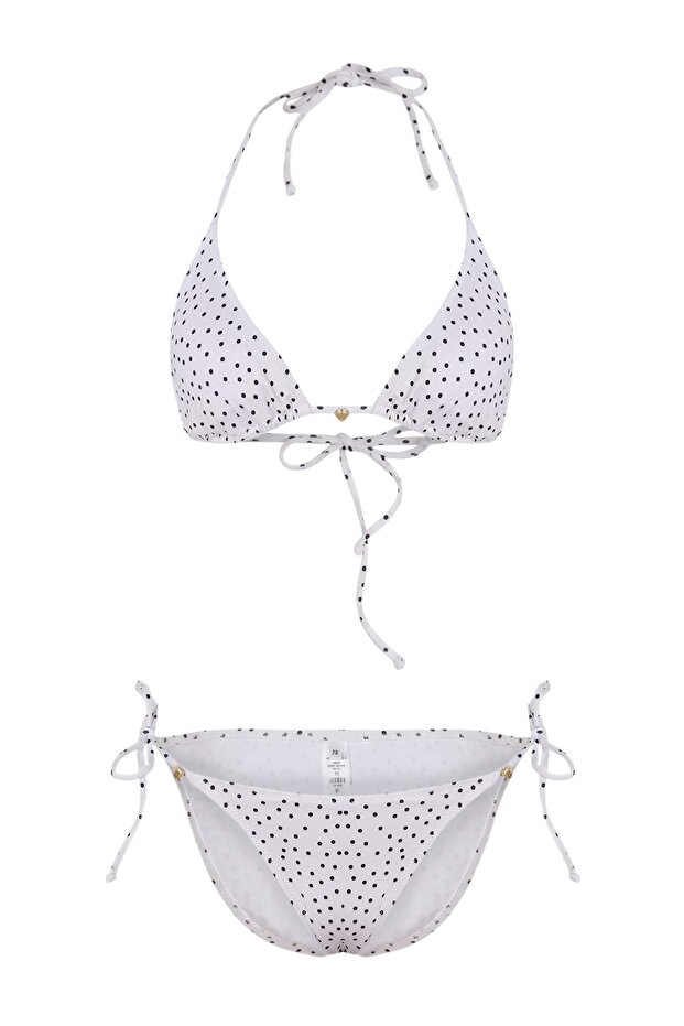 Puantiye Desenli Aksesuarlı Üçgen Kaplı Brazilian Düşük Bel Bikini Takımı TBESS25BT00055 - 5